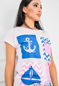 T-shirt żeglarski nadruk kotwica i wieloryb